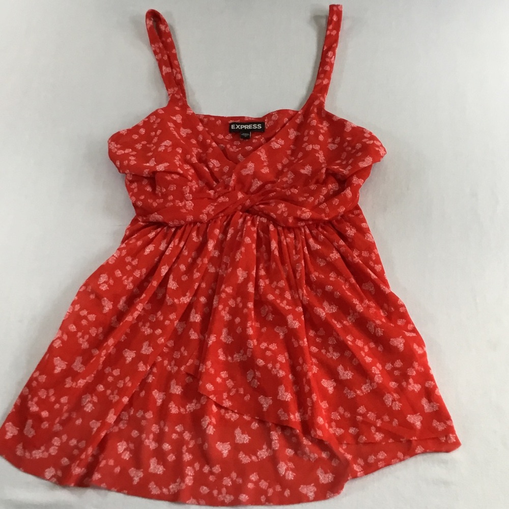 Express Babydoll Boho Festival Red Floral Cross Front Cami Top Layers Size S